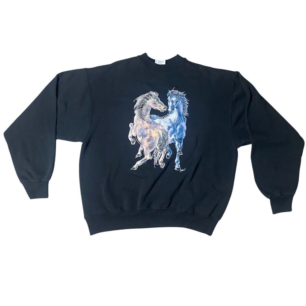 Vintage 1993 Hans Erni Artwork Horse Graphic Sweatshirt Black XL 90s Crewneck